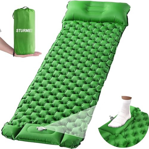 STURME Camping Isomatte, eingebaute Fußpumpe selbstaufblasbare ultraleichte Campingmatte mit Kissen Faltbare Campingmatratze geeignet für Outdoor, Wandern, Reisen