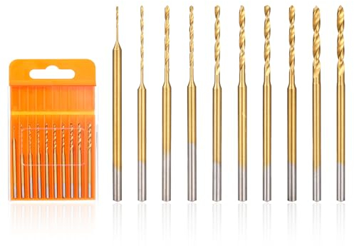 Uolor Mini Spiralbohrer Set, 10 Stück Mikrogravurbohrer, 0,6mm-2,2mm, HSS 2,35mm Schaft mit Titancarbid beschichteter winziger Bohrer Lochbohrwerkzeug für DIY Harz, Schmuck, Bernstein, Leiterplatte