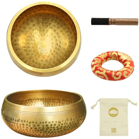 SUNOYA Klangschale 8cm, mit Holz Klöppel und Klangschalenkissen, Aufbewahrungstasche, Klangschalen, Tibetische Klangschale, Klangschalen Set für Yoga, Chakra, Meditationszubehör, Meditation