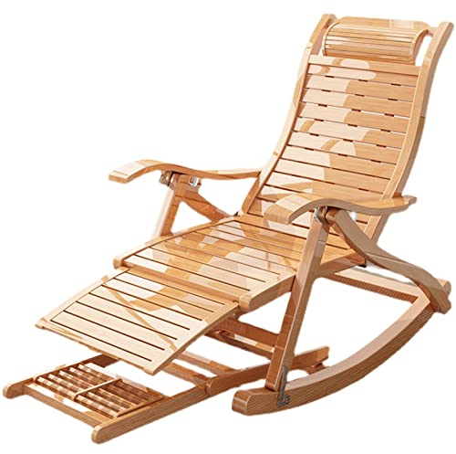 ASumPio Loungesessel, Outdoor-Bambus-Terrassenmöbel-Sonnenliege, Holz-Schaukelstuhl, Verstellbarer Sonnenliege, Ergonomischer Terrassen-Relaxsessel, Klappbarer Liegestuhl, Loungesessel (Mit