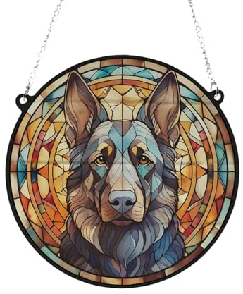 German Shepherd Black Stained Glass Effect Suncatcher Gift for Dog Lovers - 19cm