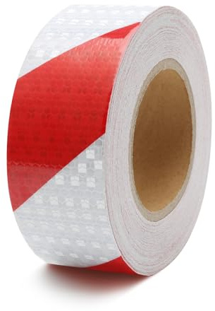 Weniubit Reflektierendes Warnband, 5 cm x 25 m Wasserdichtes Reflexband Rot und Weiß Gefahrenband Selbstklebende reflektierende Aufkleber für Anhänger, Garagen, Fabriken, Maschinen