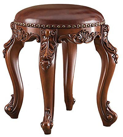 Hocker,Moderne Faux Gepolsterte Fußhocker Große Leder Ottoman Fußstütze Holz Hand Geschnitzt Fußstütze/Braun/48 * 48 * 37Cm