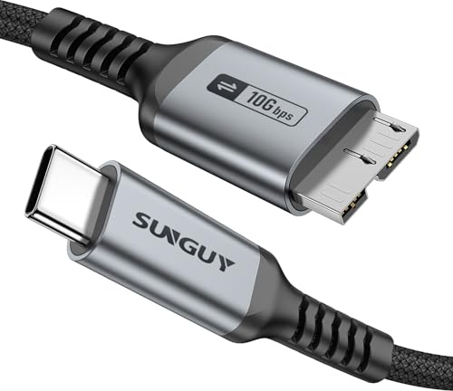 SUNGUY USB C auf Micro B Kabel 0.5m, Typ C 3.0 zu Micro USB Festplattenkabel USB C Stecker auf Micro B Stecker Kompatibel mit der externen Festplatte Toshiba/Seagate/WD, MacBook, Galaxy S5 Note 3 | USB 3.1 High-Speed-Datenkabel für externe Festplatten (MacBook Pro/Air, iPad, iPhone 17/16/15, WD, Toshiba, Seagate)