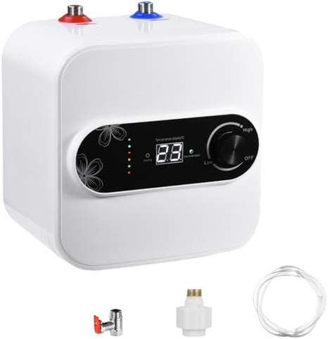 Bellanny Mini Electric Water Heater, 1.5KW 220V Electric Instantaneous Water Tap with 10L Water Tank, IP4X Waterproof Under Sink Water Heater with LCD Digital Display & Temperature Knob, UK Plug