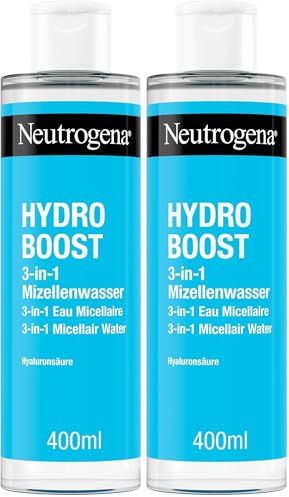 Neutrogena Hydro Boost 3-in-1 Mizellenwasser (400 ml), feuchtigkeitsspendende Gesichtsreinigung mit Hyaluronsäure, sanfter Make-Up Entferner ohne Reiben, für sensible Haut geeignet (Packung mit 2)