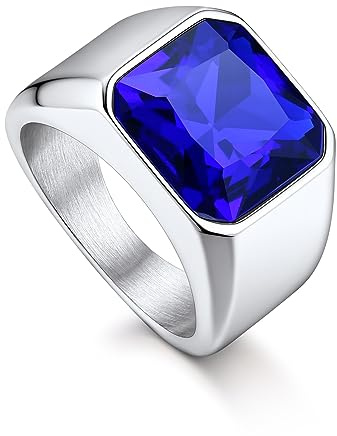 Bandmax Ringe Herren Ring Blauer Stein Edelstahl Siegelring Größe 64mm Bandring Ring mit blauem Stein Freundschaftsring Herren Schmuck Accessoires für Geburtstag