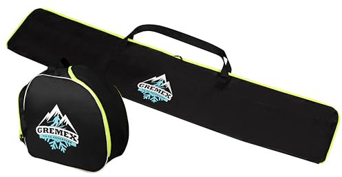 GREMEX Skitasche und Skischuhtasche Set - Starke Skitasche 180 cm - Skisack Set - Wasserfeste Tasche Skischuhe mit Helm - Skisack für 1 Paar Ski - Skischuhtasche mit Helmfach - Ski Zubehör