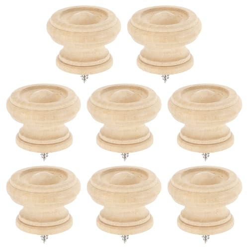 sourcing map Runder Schubladenknauf aus Holz, 4 x 2,5 cm, selbstschneidender Massivholzgriff, runder Schrankknauf, Pilzform, Holzknöpfe für Möbel, Kommode, Kleiderschrank, Holzfarbe, 8 Stück