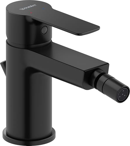 Duravit D-Code Einhebel-Bidetmischer (Auslauf Höhe 128 mm), Bidetmischer mit Zugstangen-Ablaufgarnitur, Schwarz Matt