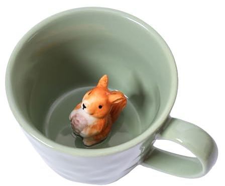 Niedliche Eichhörnchen-Keramiktasse mit verstecktem 3D-Tier im Inneren, niedliche, handgefertigte Cartoon-Figur, ideales Geburtstagsgeschenk für Kaffee- und Milchteeliebhaber, 350 ml (Eichhörnchen)