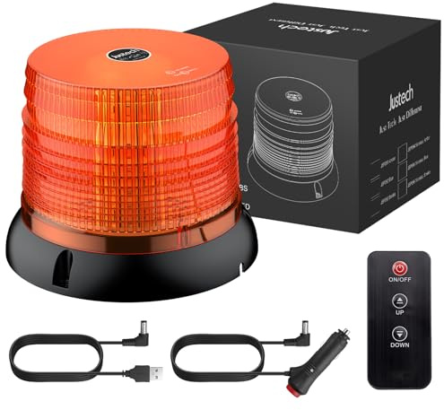 Justech Rundumleuchte Magnet Kabellose LED 6 Blitzmuster Warnleuchte auto Gelbes LED Warnblinklicht 72 LEDs Blitzleuchte mit E57-Zulassung IP65 wasserdicht Warnblinkleuchte mit Magnetfuß für Fahrzeuge
