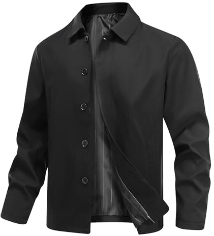 Allthemen Herrjacka, lätt fritid, övergångsjacka med knappslå, bomberjacka, sportig, elegant fritidsjacka, höst, svart, L