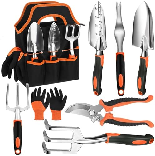 Trädgårdsverktyg, 8 delar gardening handverktygsset, lätt aluminiumlegering rostsäker presentset med hållbar förvaring bärväska, ergonomiskt halkfritt handtag, perfekt trädgårdsgåvor för kvinnor och