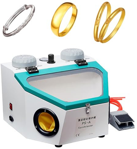 Jewelry Gem Polishing Grinding Machine,Sand Blasting Machine with LED and Foot SwitchHoles, DIY Jewelry Polishing Bench Buffer Grinding Machine,Two-Hand Operation Adjustable, for Cleaning