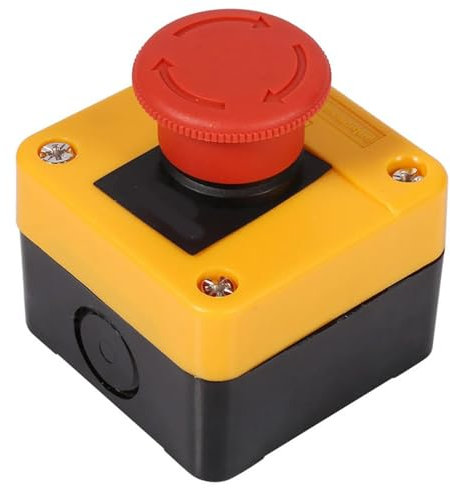 Amagogo Interruptor de Parada de Emergencia, Pulsador Rojo, Impermeable, Redondo, 440 V, 1 N/a, 1 NC, Exterior, Normalmente Cerrado, con Caja, Apagado Momentá