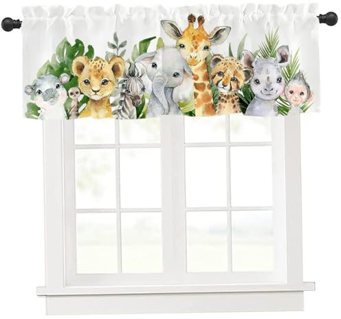 Muzrunq Barnkammargardin, 137 x 45 cm söt tecknat djurmönster korta fönsterdekorationer gardinkappa, gardiner för babyrum, fönsterdekorationer, mörkläggningsgardiner för babyrum