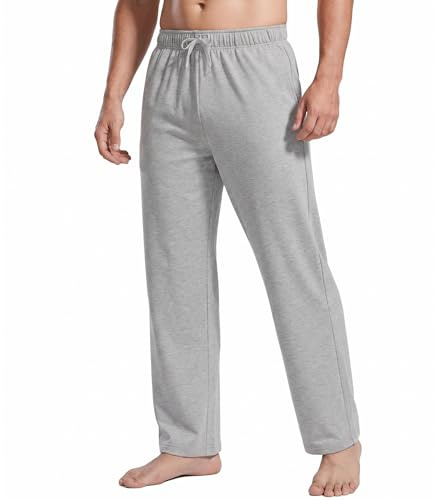 PINSPARK Joggingbyxor för män, bomull, sportbyxor, lätta sweatpants elastisk midja med dragsko, träningsbyxor med fickor, yogabyxor, hemmabyxor, fritidsbyxor, LJUSGRÅ, L