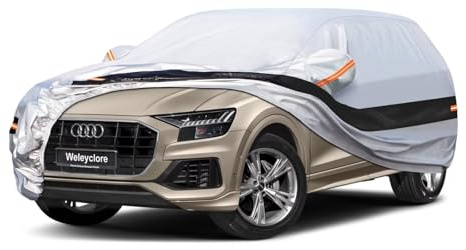 Weleyclore Car Covers for Outside Storage Custom Fit For Audi Q8/SQ8 SUV, Outdoor Car Cover 100% Waterproof Breathable Sun Rain Dust UV Protection With Cotton. Silver