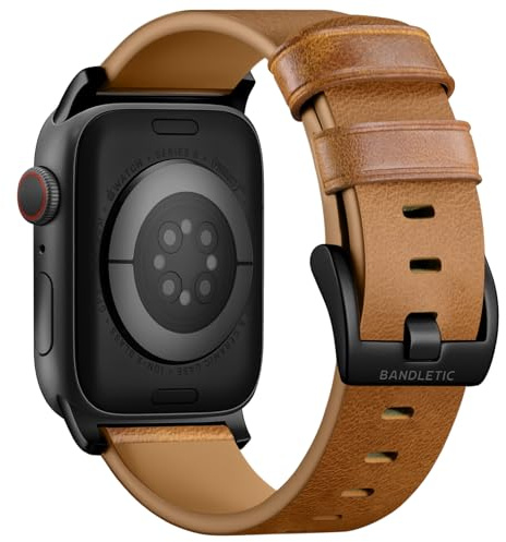 Bandletic Echtlederarmband kompatibel mit Apple Watch Ultra 3/2/1 Armband | Leder Armband für iWatch Ultra 3/2 49mm, Series 11/10 46mm, 9/8/7 45mm, SE3/SE2/SE/6/5/4 44mm, 3/2/1 42mm für Herren Damen