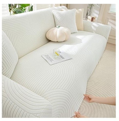 WJLYDM Verstellbarer, elastischer Sofabezug aus Samt, Sesselschutz, Eck-L-Form, Stretch-Couchbezüge for Wohnzimmer, 1/2/3/4/5-Sitzer(White,3 Seater 185-230cm)