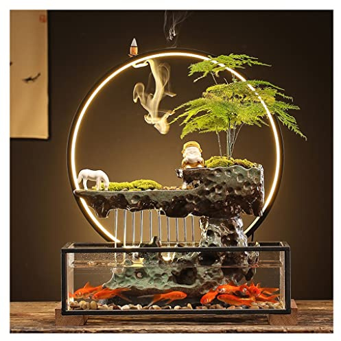 Fontana da Tavolo Lucky Ornament con Acquario in Vetro e Anello Luminoso a LED - Decorazione da Tavolo per Ufficio, Perfetta per Il Relax in casa