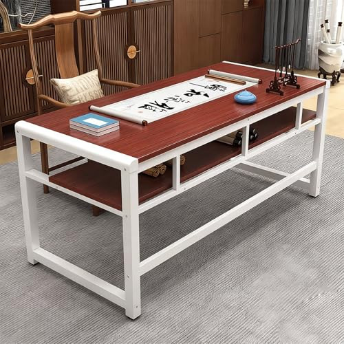 JixCJHj Mesa Escritorio/Ordenador/Estudio/Estudio,de fácil manejo,fácil Montaje,Estantes de Almacenamiento,Ideal para Teletrabajo, Gaming y Estudio(Teak,120 * 80cm(47 * 32in))