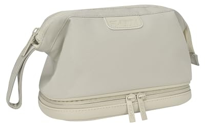SVOLTA Neceser Mujer y Hombre - Bolsa Maquillaje para Viaje y Bolsa de Aseo Organizador Beige Grisáceo - Neceser Maquillaje Resistente al Agua Regalos para Hombre y Mujer