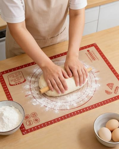 Huglux Non-Slip Silicone Pastry Mat Extra Large with Measurements with Measurements 70 × 50 cm, Extra Large Thick Non-Stick Baking Pastry Mat, Rolling Kneading Mat for Pie/Bread/Pizza/Fondant