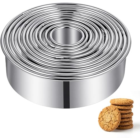 Circle Cookie Cutter 11 PCS Mini Donut Cutter Round Cookie-Cutter Stainless Steel Donut Hole Cookie Biscuit-Cutter Set Graduated Doughnut Round Cookie-Cutters for Mini Scone Pastry Cooking 1-3.6 Inch
