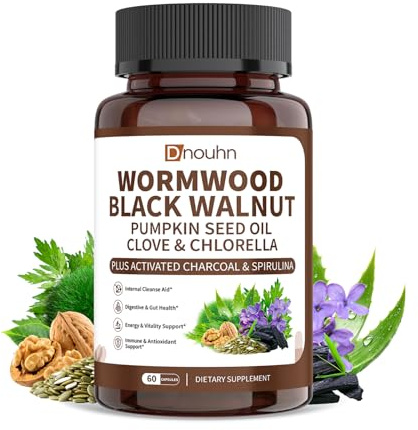Wormwood Black Walnut Clove Parasite Cleanse for Humans Capsules – Natural Gut Detox & Digestive Health with Pumpkin Seeds Garlic Oregano Turmeric, Vegan 60 Counts