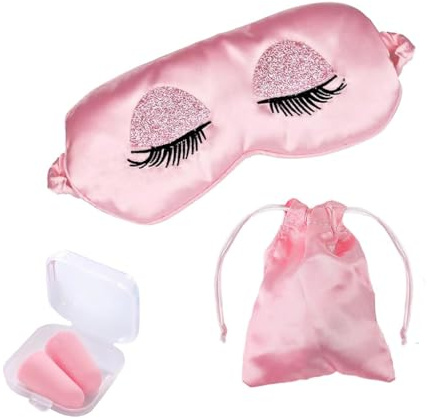 Premium Schlafmaske Damen Herren Set mit Beutel & Rosa Box, Weiche Augenmaske für Reise & Zuhause, Lichtblockierende Schlafbrille, Atmungsaktive Augenbinde für Tiefschlaf & Entspannung, Sleep Mask