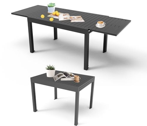 Generisch Domi Gartentisch Ausziehbar 90-180 cm, Aluminium Esstisch Ausziehbar für Terrasse Outdoor mit E-Coat Beschichtung, Gartenmöbel Tisch für 4-6 Personen in Schwarze Farbe