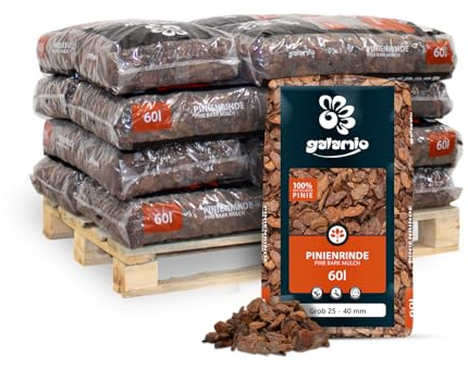 GALAMIO Rindenmulch Pinie Deko 40-60 mm 720 L (12 x 60 L) 1 Palette | Unbehandelter, natürlicher Bodenschutz