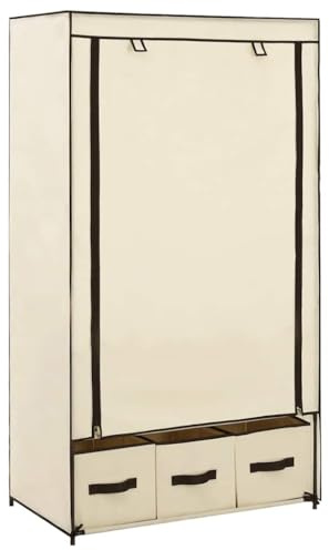 Garderob gräddfärgat tyg 87 x 49 x 159 cm med lådor, klädstång och förvaringsutrymme för sovrum, barnrum, hall, modernt organisationssystem, kompakt och vikbar
