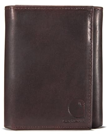 Carhartt Men's Durable Oil Tan Leather Wallets, Available in Multiple Styles – Front pocket, Bi-Fold, Trifold Wallets for Men, RFID Blocking & ID Holder