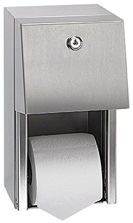 Sanixa Edelstahl Toilettenpapier-Spender EMA800-2-SS, abschließbar, für 2 Rollen, Matt, WC Rollenhalter, Rollenspender Gewerbe, Gastronomie, Toilettenpapierhalter