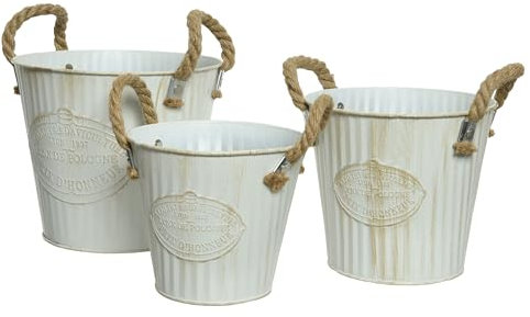 Decoris 83086 Zinkeimer mit Seilgriff, 3 Stück, Mehrfarbig