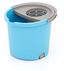 Smart-T-Haus 7046010 Cubo Redondo con Mini Ruedas + Escurridor, Azul, 33 x 35 x 28 cm