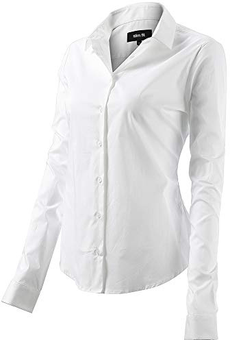 FLY HAWK Bluse Hemdbluse Damen Hemd Basic Kent-Kragen Elegant OL Work Slim Fit Langarm Stretch Formelle Hemden Größe 34 bis 52