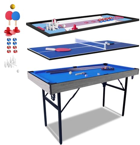 Homelikesport 55 Inch 5 in 1 Multi Game Table,Folding Pool Billiard Table, Hockey Table, Table Tennis Table, Bowling, Shuffle Board with All Accessories for Kids and Adults