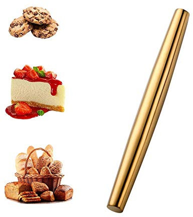 Meisha - Mattarello in acciaio inox, in metallo, antiaderente, per impastare pizza, pasticceria, crosta e biscotti, utensile da cucina liscio, 33 cm Oro opaco.
