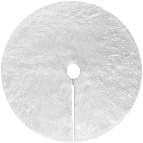 Jupe de Sapin Noel Peluche Jupe Arbre de Noël Couvre-Pied Sapin Tapis Blanc Décoration Cache Pied au Bout de Sapin Décoratif 90 cm