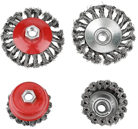 4-Piece Rotary Twist Knot Wire Wheel Cup Brush Set, Steel Semi Flat Brushes for Angle Grinder, M14 Thread, Paint and Rust Removal