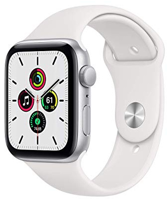 Apple Watch SE (GPS, 44mm) - Silver Aluminum Case with White Sport Band (Renewed)