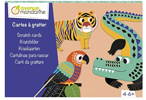 My Mandarine Kreativbox mit 5 Kratzbrettern 15x21 cm, Tiere, für Kinder, enthält 1 Holzstab und Gebrauchsanleitung