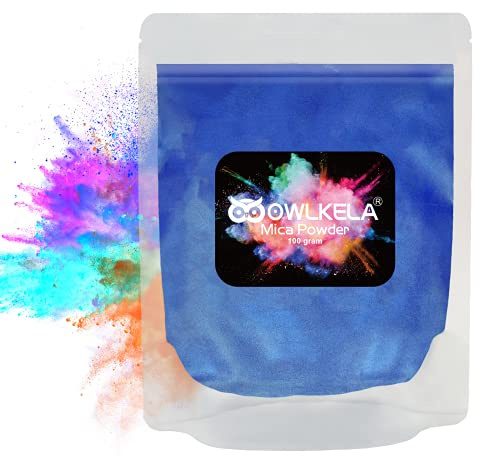 OWLKELA 100g (3.5 oz) Glitter Mica Powder - Pigment Cosmetic Epoxy Resin Dye for Soap/Candle Making, Epoxy Resin Art, Acrylic Nail Paint, Bath Bombs, Fine Arts, Lip Gloss - 10 Color Available - Blue