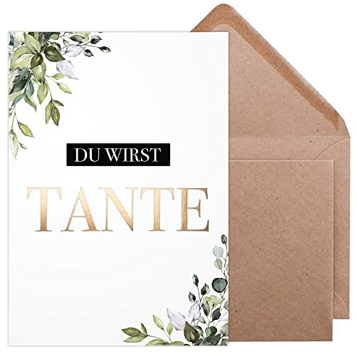 Olgs Karte zur Schwangerschaftsverkündung | Du wirst Tante | Überraschungskarte mit Umschlag und Golddruck in A6 | Geschenkidee Schwangerschaft verkünden