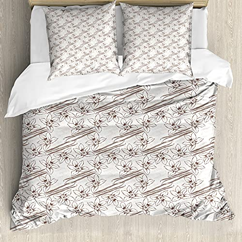 ABAKUHAUS Vanille Bettbezug Set für Einzelbetten, Pods und Blumen mit Text, Milbensicher Allergiker geeignet mit Kissenbezug, 200 cm x 200 cm - 80 x 80 cm, Umber Ivory