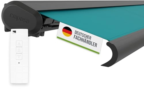 empasa elektrische Vollkassettenmarkise 'Profi' Kassettenmarkise | Gelenkarmmarkise Markise Sonnenmarkise Sonnenschutz komplett vormontiert, Farbe:petrol, Größe:5.6 x 3.5 m